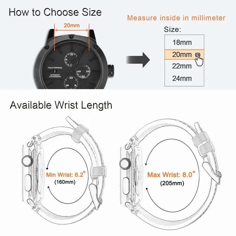 WOCCI Sports Soft Rubber Watchband 18mm 20mm 22mm Silicone Watch Strap Men Black Blue Grey Orange Replacement Large Steel Buckle