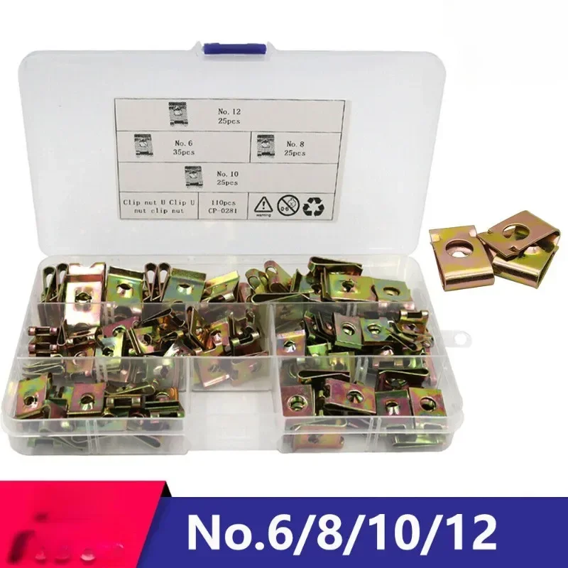

110Pcs Trim Panel U Nuts Kit Speed Fasteners U Clips Spire Auto Captive Nut Clip Fastener Assorted Kits