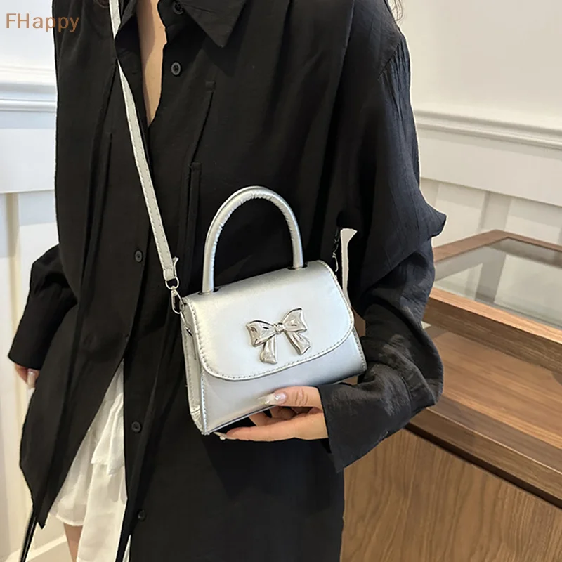 Retro Luxury Bowknot PU Leather Flap Bags For Women Girls Fashion Cute Crossbody Bag Casual Shoulder Bag Small Square Bag