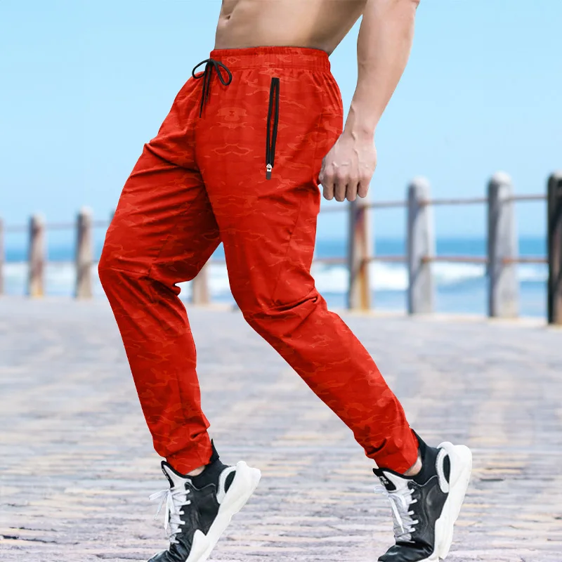 Stretch Men\'s Sweatpants Gym Fitness Quick Dry Running Pants Outdoor Training Jogging Casual Pants Men Zipper Pocket Sweatpants