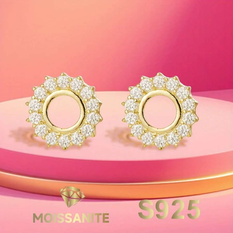 

14k Gold Plated Earrings Moissanite Stud Earring for Women 925 Sterling Silver Circle Earring with Gra Certificate