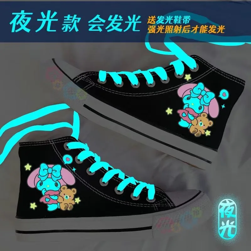 Spring Autumn Night Light Kuromi Canvas Shoes for Cute Boys and Girls High Top Shoes Students Breathable Sneakers Women Shoes