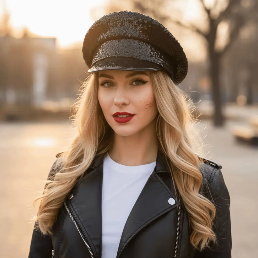 Fashion Sequin Embellished Flat Top Hat Flat Top Shiny Performance Hat Sparkling Sergeant Style Sparkling Hat Cosplay