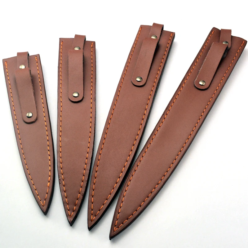 1pc 5 Sizes Real Cowhide Leather Japanese Style SALMON Chef Fruit Fillet Knife Cover Sheath Scabbard Fish Fruit Trimming Knives