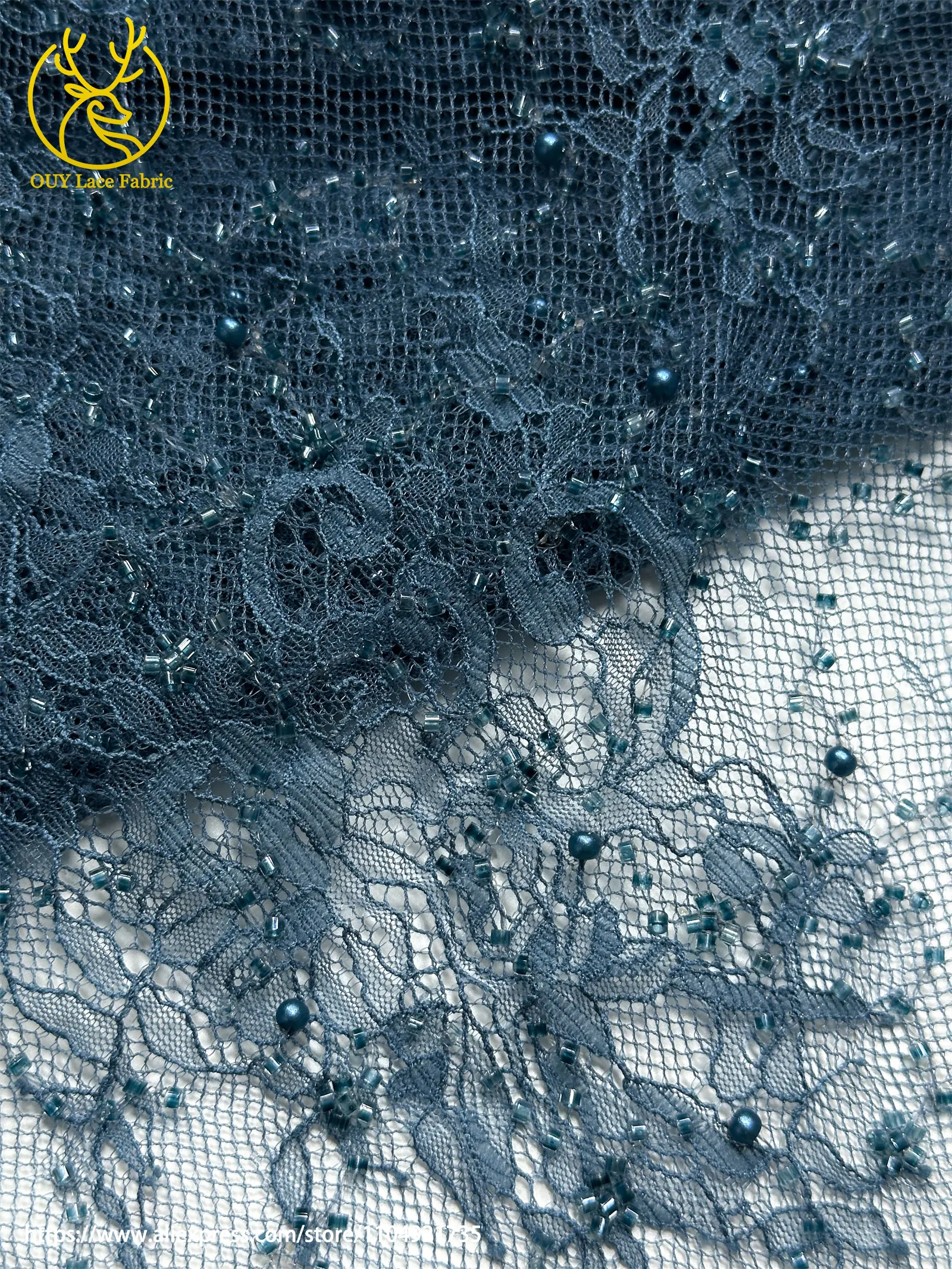Afrikanischer Perlen-Spitzenstoff 2025 Hochwertige Französische Netzspitze mit Perlenverzierung Nigerianischer Schweizer Spitzenstoff für Brautkleider und Festkleider – Detail 25