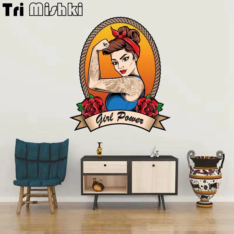 Tri Mishki W1491 Rockabilly Girl Power Car Sticker PVC Decals Motorcycle Sticker on Car Truck Bumper Laptop Wall Garage image 2