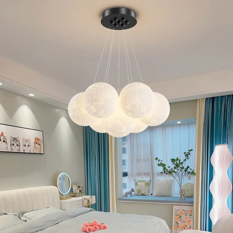 Modern 3D Moon Bubble Chandeliers Children\'s Room Decor Hanging Lamps Nordic Creative Boy Girl Bedroom Living Room Chandelier