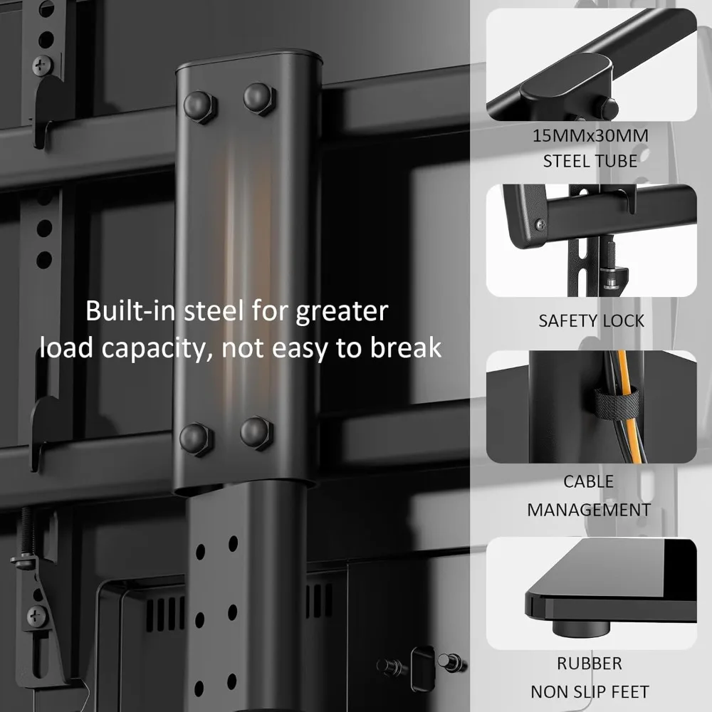 حامل تلفاز دوار عالمي/قاعدة حامل تلفاز سطح الطاولة 32 إلى 65 بوصة تلفزيونات دوارة 80 درجة، ارتفاع 4 مستويات قابل للتعديل، درجة حرارة شديدة التحمل #3