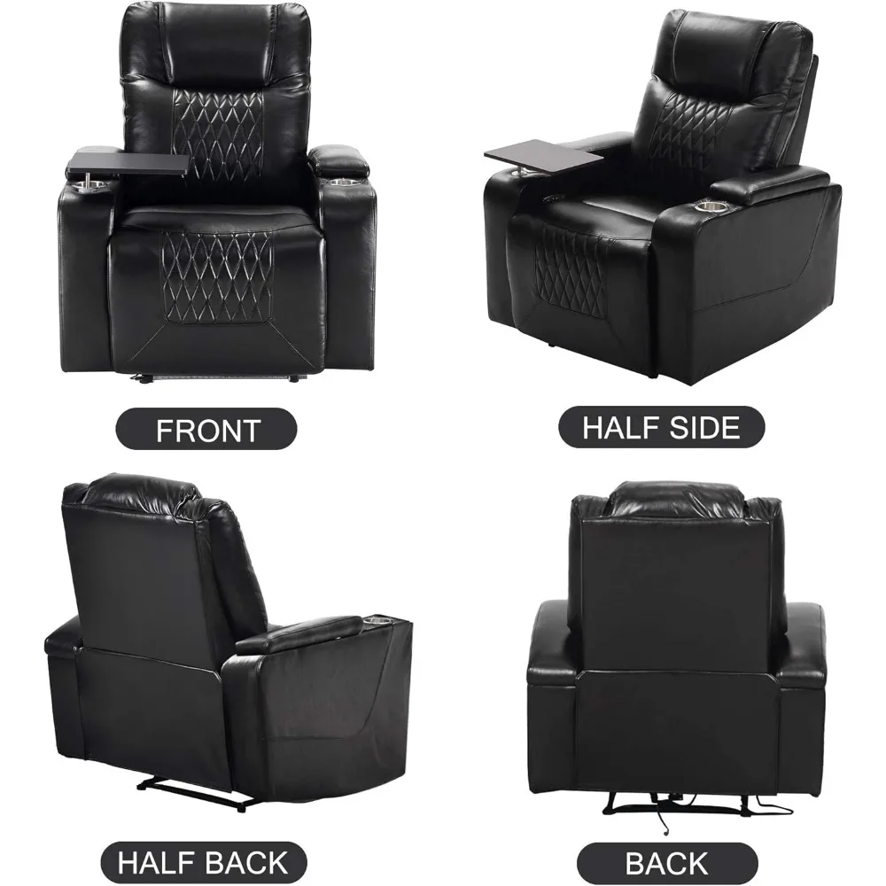 Fauteuil inclinable électrique avec port de charge USB, table d'escalade à 360 chocs, rangement main dans le bras, porte-gobelets, éclairage ambiant, jeux