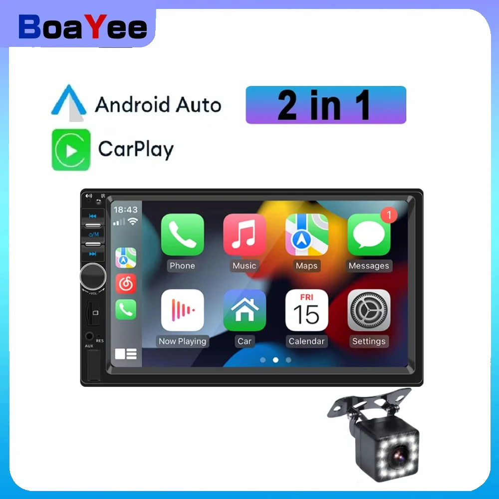 

7" 2Din/1 Din MP5 Radio Car Player Mirrorlink wired Android AUTO/CarPlay BT AUX Colorful lights FM Car Radio F7018C