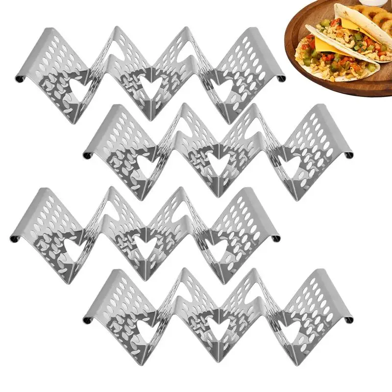 Stainless Steel Taco Rack Durable Tortilla Stand Set Of 4 W-Shaped Taco Tray Holders Each Hold Up To 3 Tortillas Oven Grill And