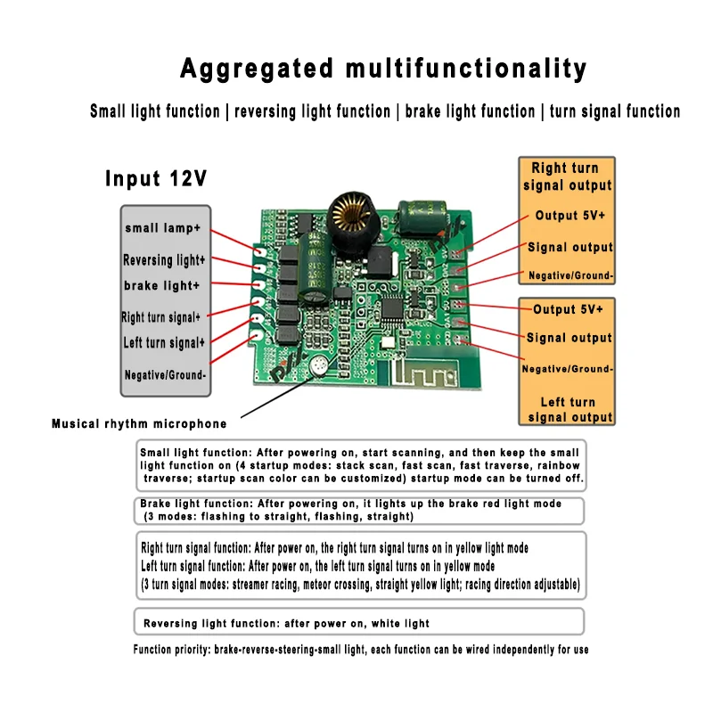 Electric Vehicle Ambient Light Illusion Controller Start Scanning Streamer Horse Racing Turn Signal Brake 5V 2-way with APP, BT
