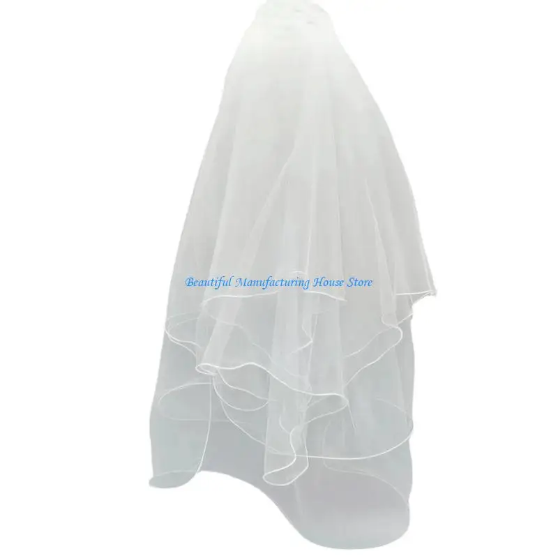 E56A حجاب الزفاف للنساء طبقات تول طويل طرحة زفاف لحفلات العازبة مع تاج لامع ولؤلؤ لحفلات الزفاف #2