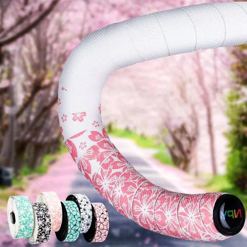 Road Bike Bar Tape Bicycle Handlebar Strap Sakura Pattern Shock Absorber Soft Handlebar Grip Tape Road Bike Gravel Handles Cover