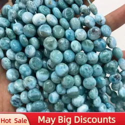 New Natural 10mm Coin Dominica Larimar/Copper Pectolite Stone DIY Loose Beads For Jewelry Making Strand 15"  Wholesale