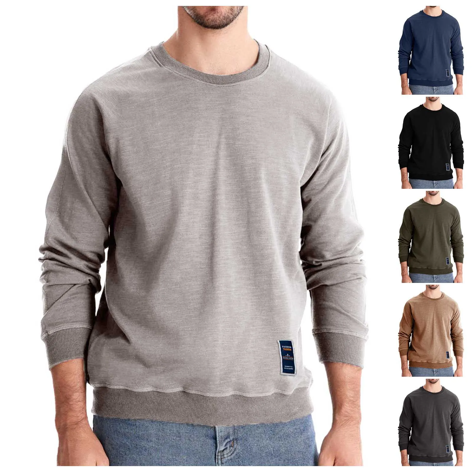 Autumn Men's New Loose Solid Color Round Neck Pullover Casual Hoodie Oversized Crop Tops Men Sweat Tops Men