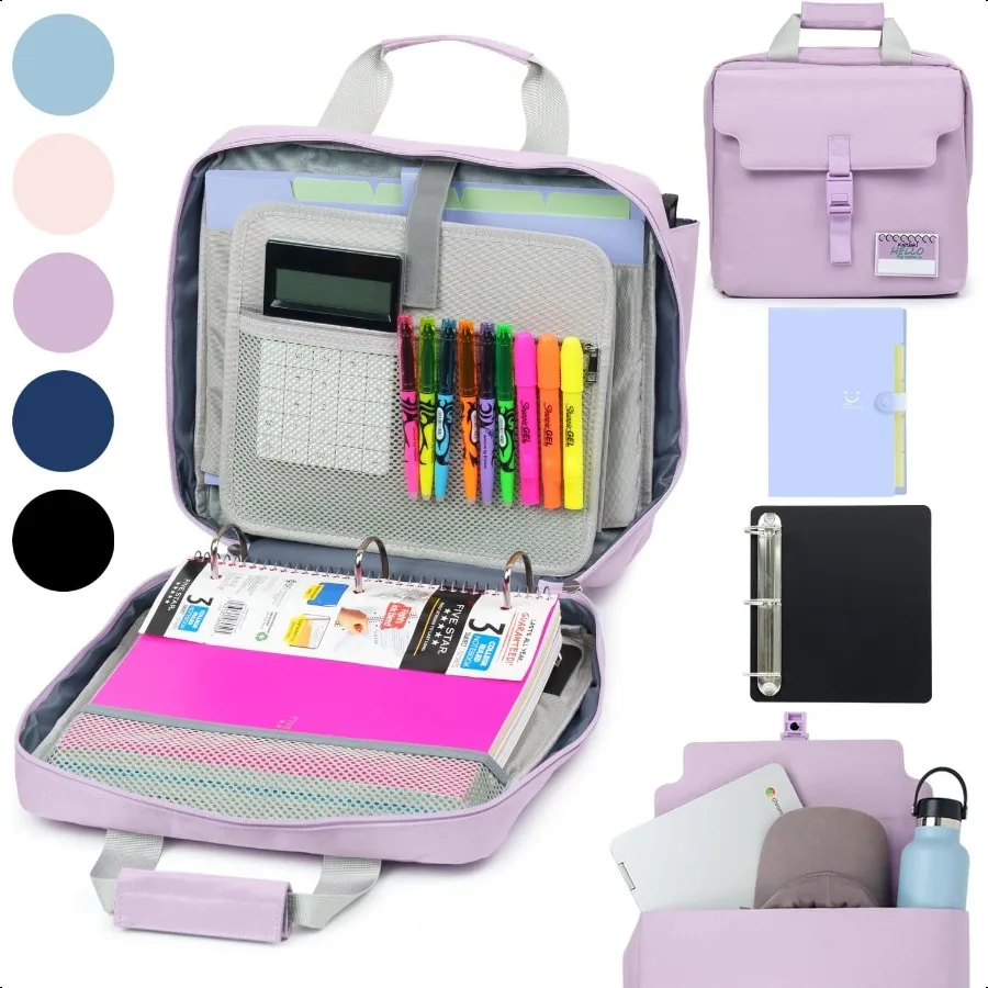 

3 Ring Zipper Binder Bag with Handle and Shoulder Strap 3Inch DRing Large Laptop Pocket 5Tab Expanding File Folder School ply K