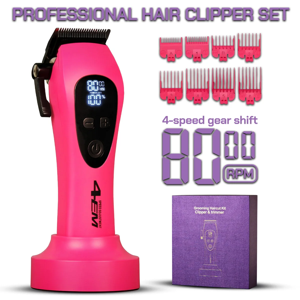 

BRBRDCLIP 4EM 8000 об/мин высокоскоростной двигатель беспроводная машинка для стрижки волос розовый DLC лезвие парикмахерская градиентная резьба триммер для волос