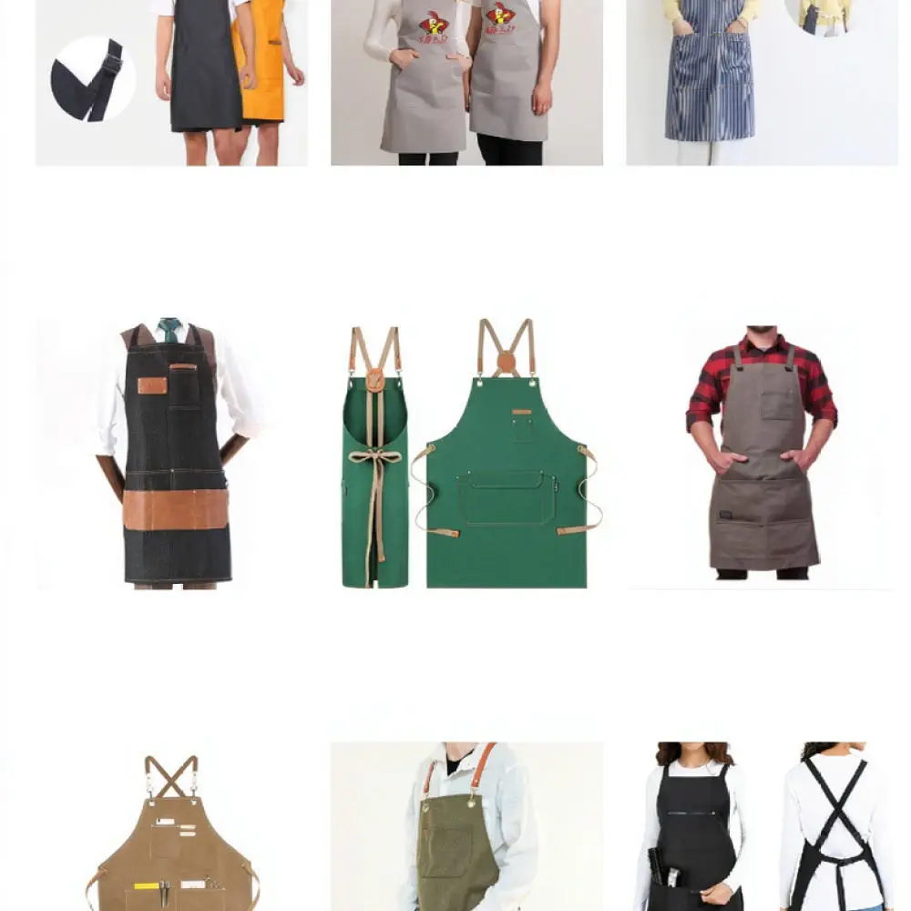 Durable Waterproof Apron For Kitchen Cooking Restaurant Cafe Staff Cross Back Bib Korean Style Work Clothing