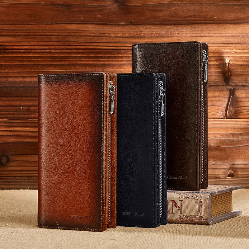 Men's Long Leather Retro Wallet Card Holder Driver's License Integrated Business Casual High-end Clutch Bag