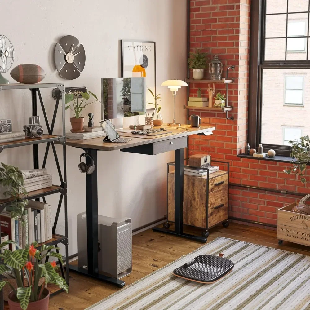 Mesa ereta ergonômica com gaveta, mesa do computador, altura ajustável, marrom rústico, 55x24 polegadas