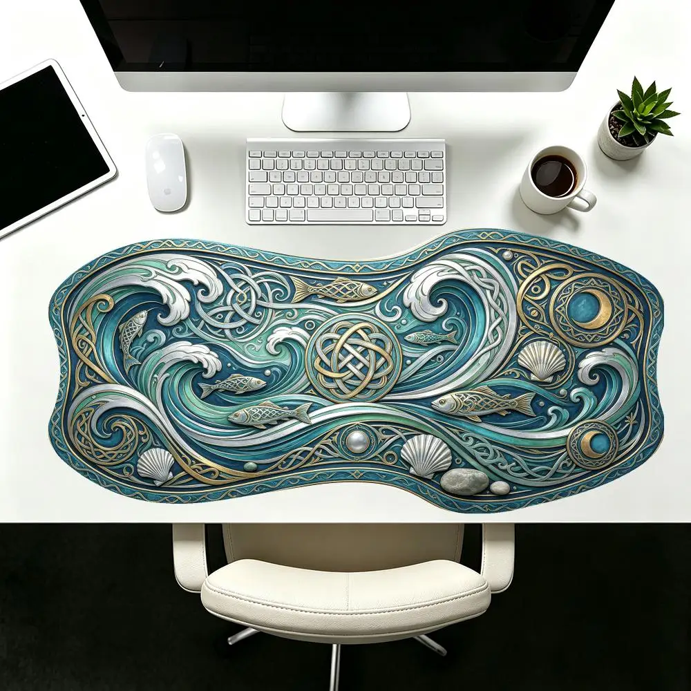 Celtic Wave Pattern Mousepad Non Slip Rubber Base Precision Tracking Creative Special Shaped For Vintage Desk