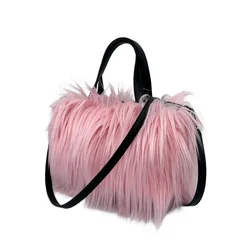 Fashion Y2k Style Plush Handbags for Women Faux Fur Pillow Shoulder Bag Cool Hot Girls Tote Crossbody Bags Female Furry Purse