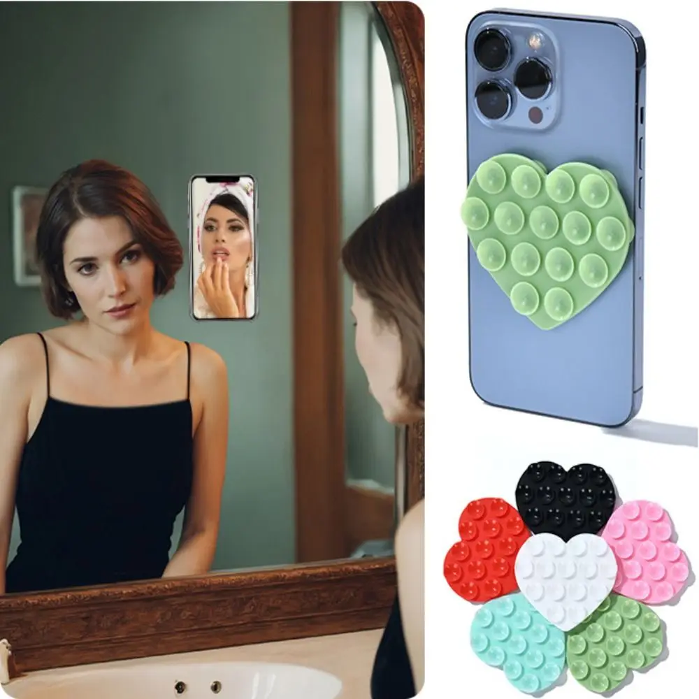 Heart-shape Suction Cup Bracket Silicone Sucker Strong Adsorption Sucker Support Hand-Free Durable Mobile Phone Fixed Pad