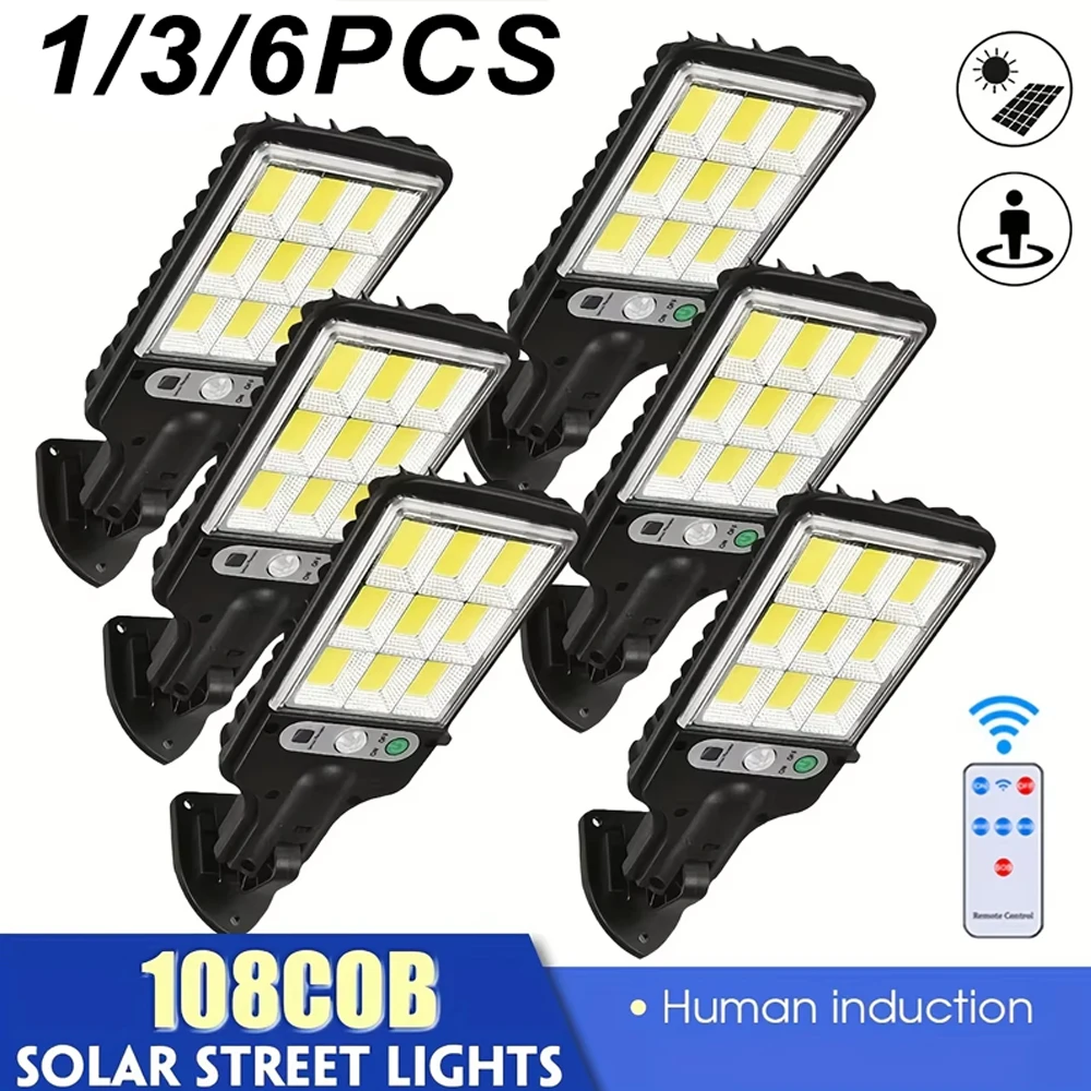 1/2/4/6PCS 108 COB Solar Street Light Patio Lamp LED Luminous With Motion Sensor Outdoor Garden Courtyard Waterproof Wall Lights