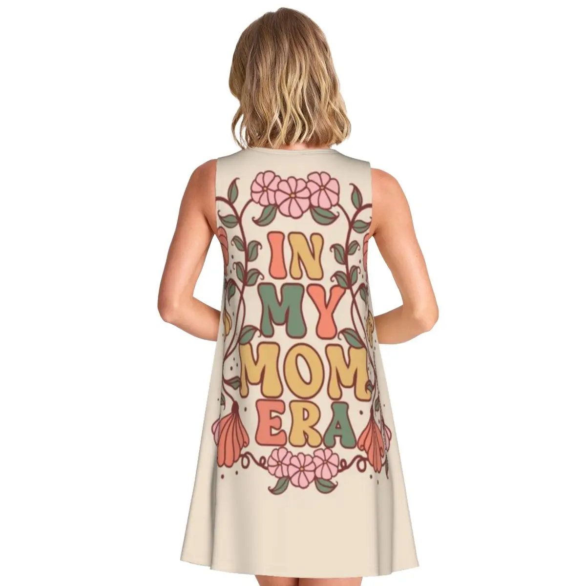 In My Mom Era Retro Flowers Women's Sleeveless Outing Chiffon Dress Royal Elegant Evening Dress