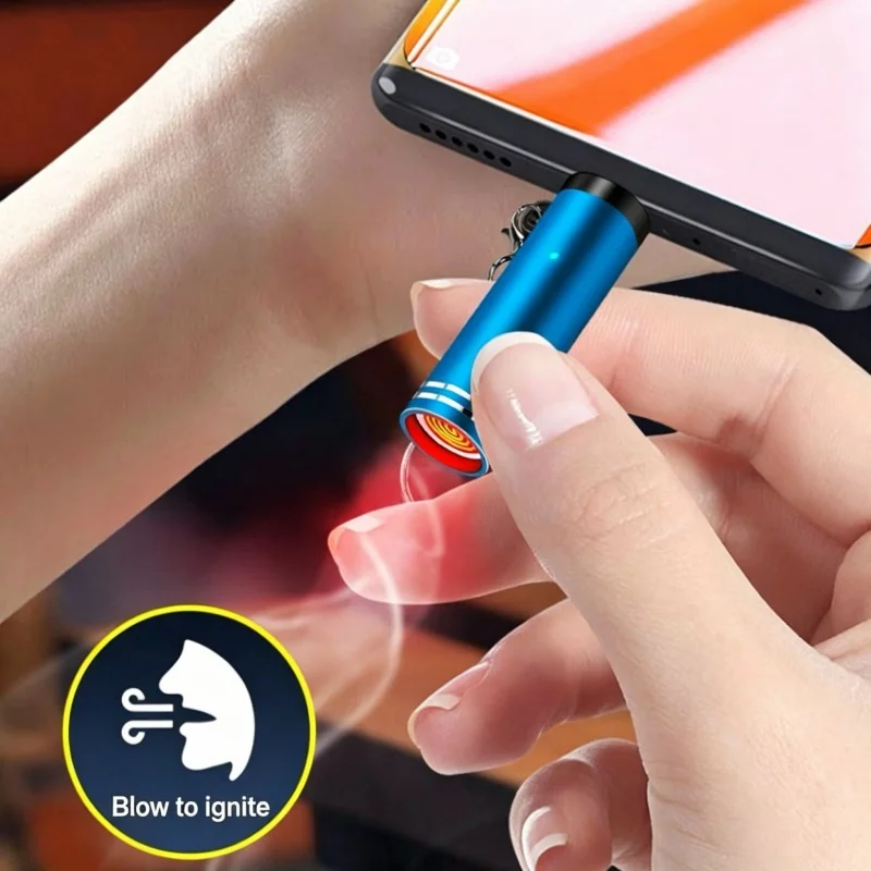 Mini Type C Mobile Phone Cigarette Lighter Air Blowing Smoking Cigarette Lighter Outdoor Safety USB C Lighter Adapter