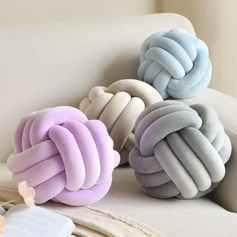 Cojín Decorativo de Nudo en Forma de Bola de Color Lila para Silla, Sofá, Cama, Cojín Redondo de Terciopelo con Nudo, Regalo Estético
