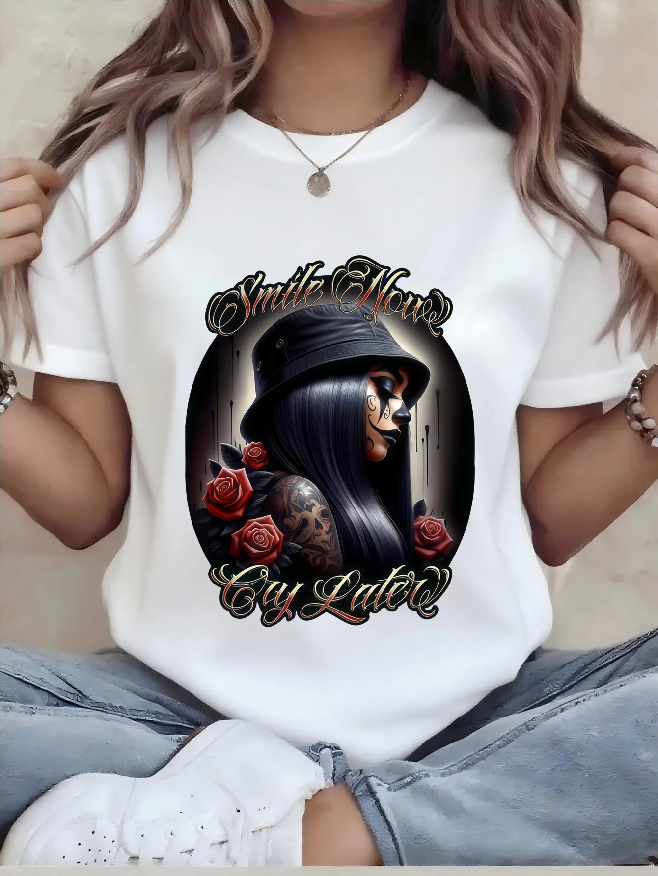 Plus Size - Plus Size - Oversized T-Shirt - Women'S Playful Graphic Tee - Relaxed Short-Sleeve Round-Neck Top, Machine Washable; Relaxed Fit; Long-Lasting Print; for Year-Round Comfort, Everyday Wear, Ideal for Holiday Presents