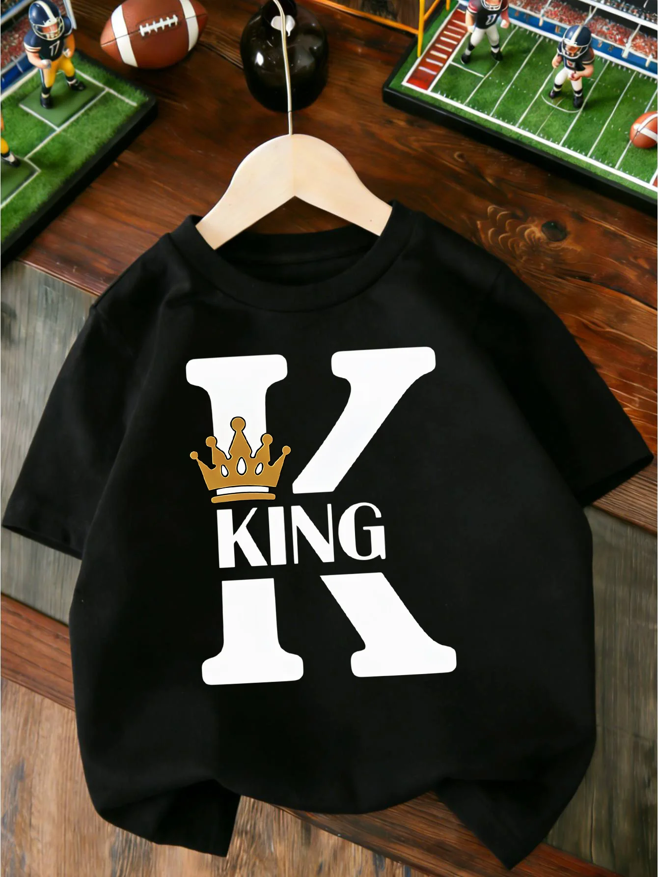 Letter K King Golden Crown Fashion Print T Shirt Boys Girls Lovely Short Sleeve Tee Family Matching Soft Cotton Kids Tops