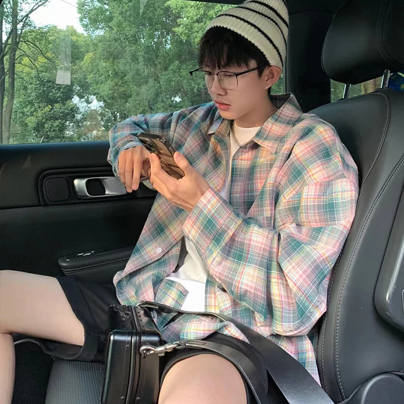 

Мужская рубашка в клетку с длинными рукавами, летняя легкая солнцезащитная одежда, облегающая верхняя одежда для пар, повседневная модная одежда