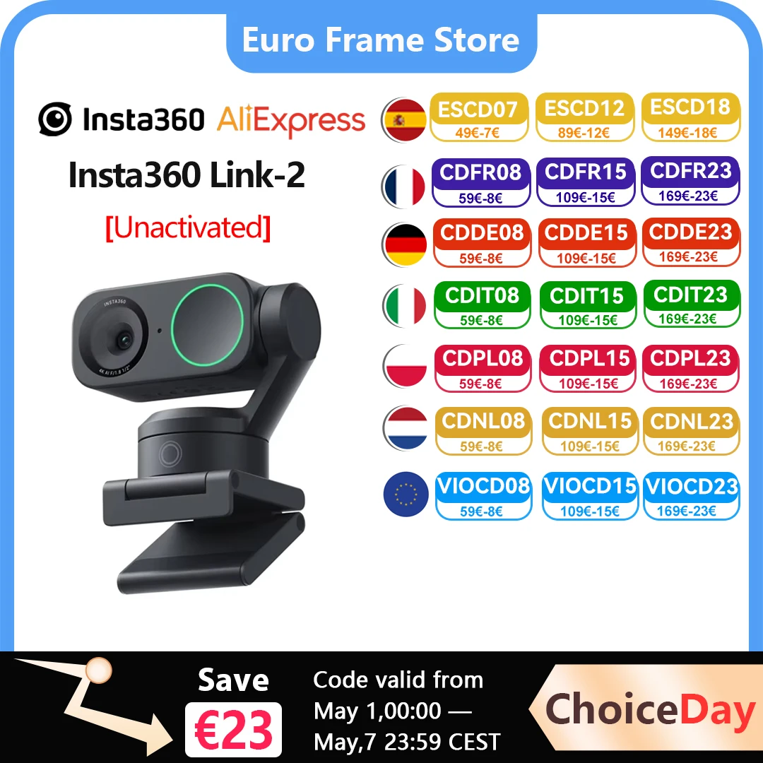 Insta360 Link 2 - PTZ 4K Webcam for PC/Mac,1/2" Sensor,AI Tracking,HDR,AI Noise-Canceling Mic,Gesture Control Link 2