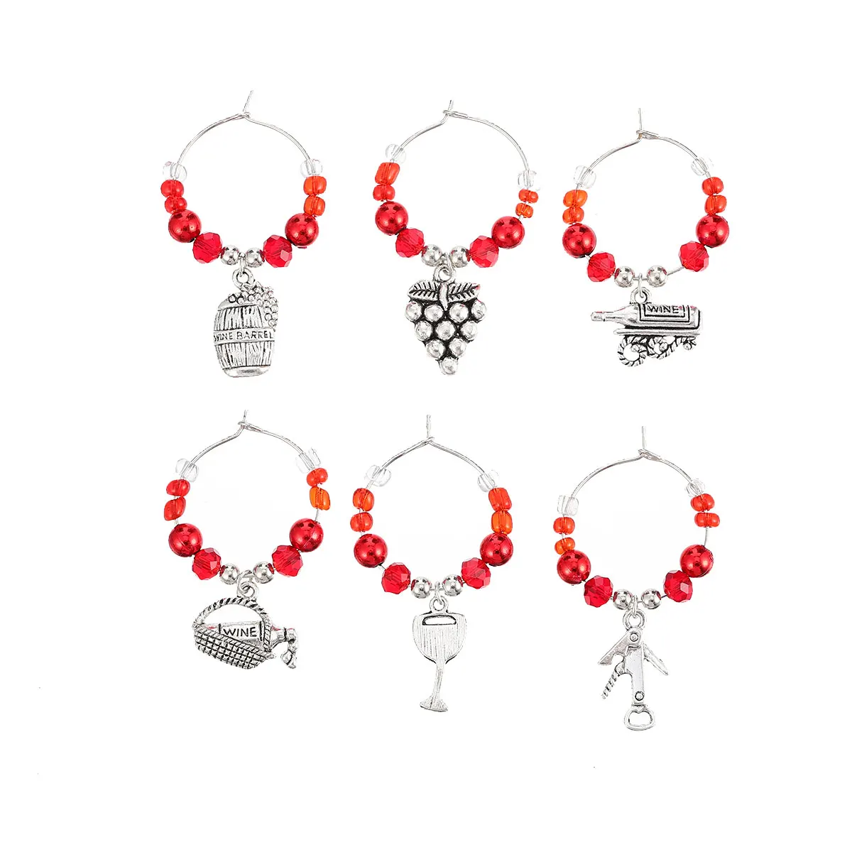 

6pcs Glass Charms Colorful Christmas Elements Rings for Drink Markers Red Plastic Party Favors Gifts Accessories