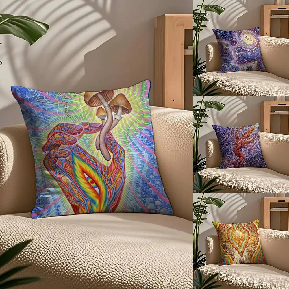 

A-Alex G-Grey Trippy Psychedelic Pillow Case Comfort Sofa Bed Silky Elegant Invisible Zipper Custom Decorative Cushion Cover