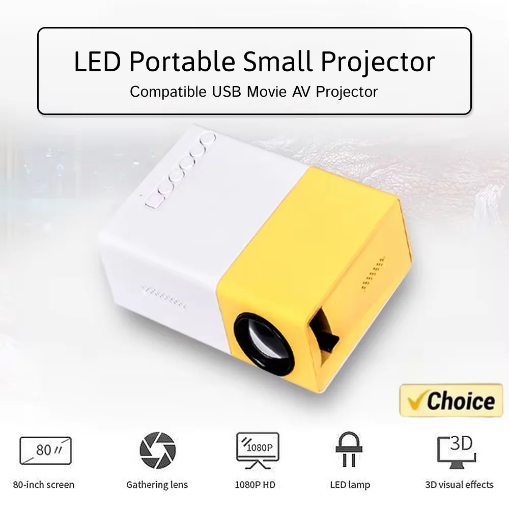 YG300 Projector Smart Home Theater HD Projector Portable Projector Mini Projector Mobile Phone projection 1080 outdoor projecton