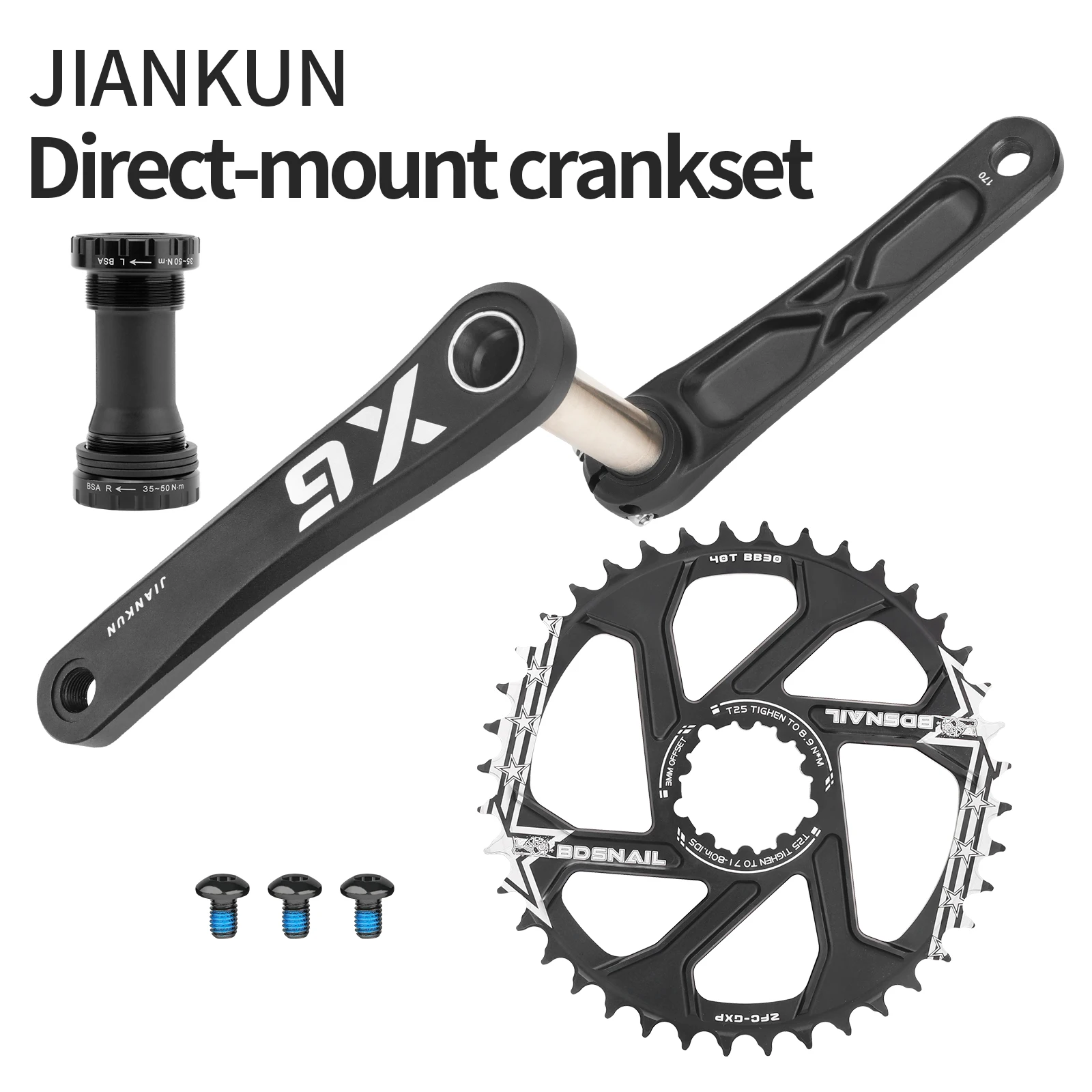 JIANKUN Mountain Bicycle Crankset 170mm Aluminum Alloy Direct-mounted Wide Narrow Chainring Mtb Crank