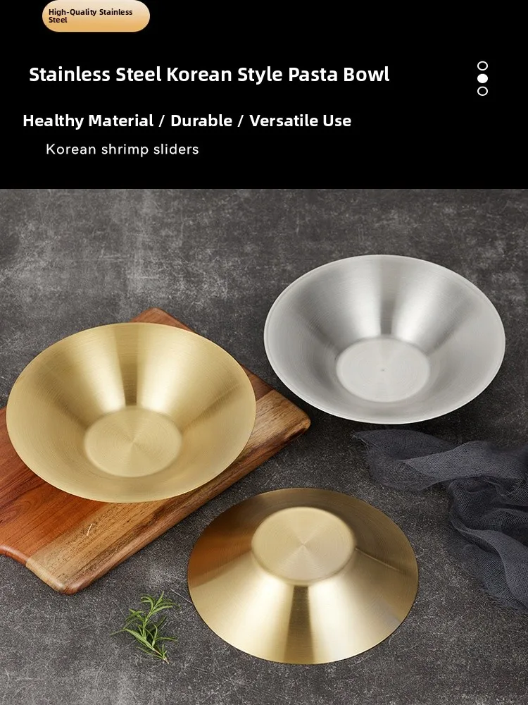 

Korean Sle Stainl Steel Salad Plate Gold round Fruit Pasta Mixing Plate Home Use Diware Perfect for Noodles And Food
