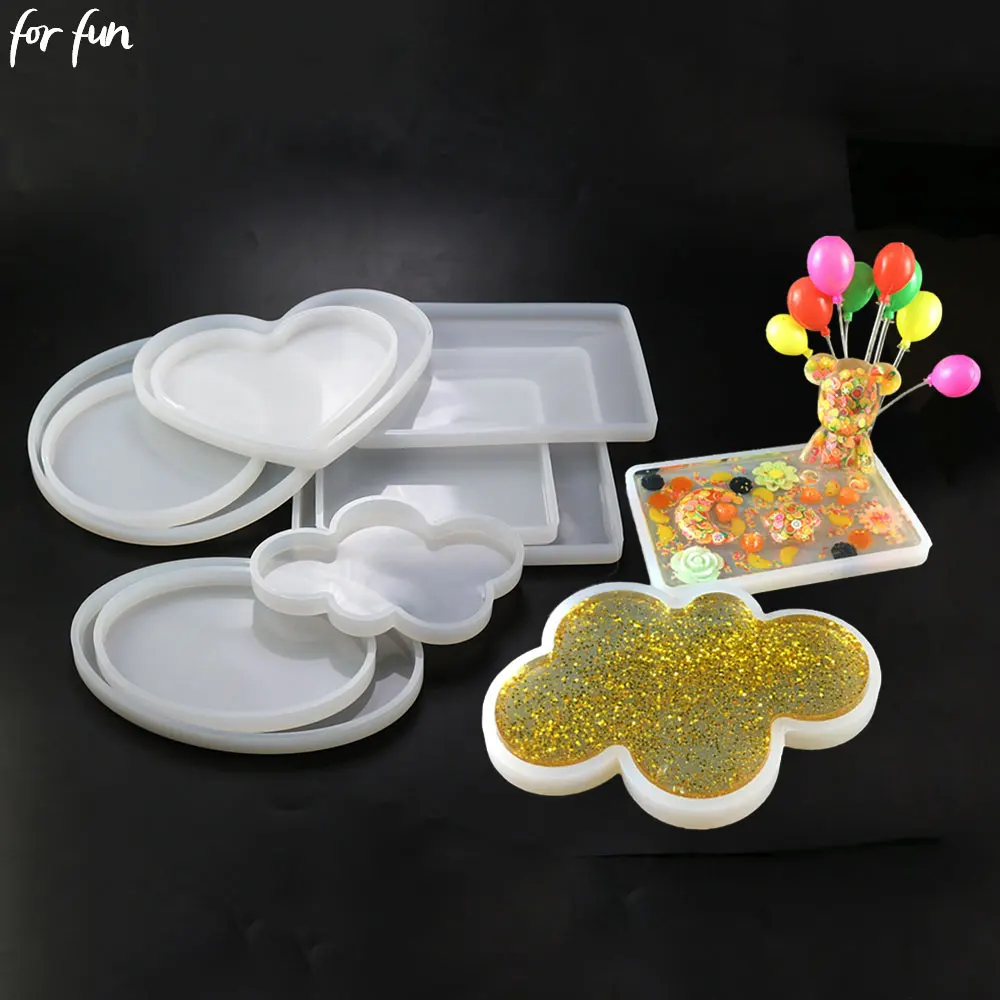 

For Fun DIY Coaster Silicone Molds for Resin Epoxy Round Square Oval Cup Mat Tray Tea Clay plate Mould Ornaments Decoration