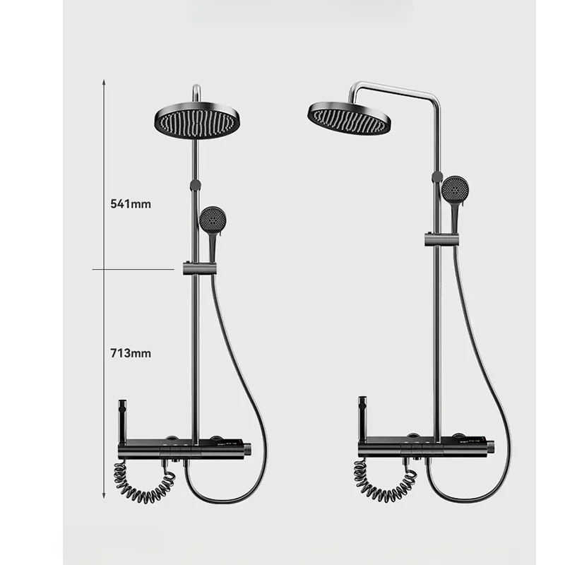 Ensemble de douche de luxe à affichage numérique de la température intelligente, clé de piano à montage mural, système de douche à effet pluie, 4 fonctions