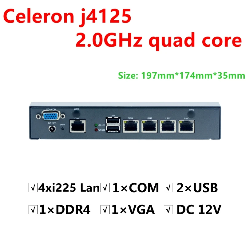 Мини-ПК с промышленным контролем Celeron J1900 J4125 2,0 ГГц четырехъядерный сетевой безопасности Настольный брандмауэр многофункциональный маршрутизатор 4 LAN