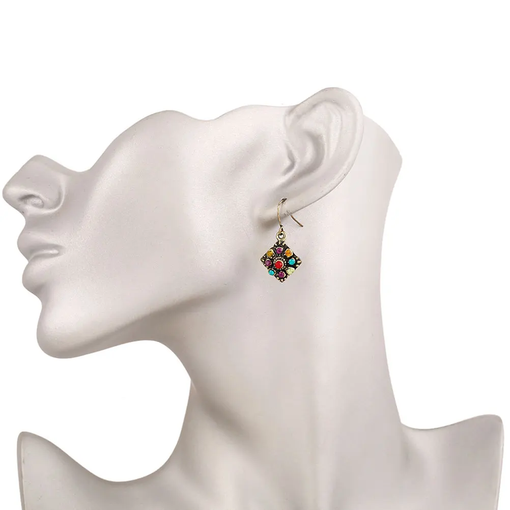 

3Pairs Retro Color Rhinestone Earrings Bohemian Jewelry Lightweight Alloy Dangle Earrings for Women Original Stylish Gifts