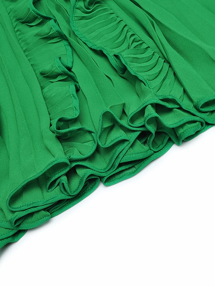 Robe mi-longue à manches courtes pour femmes, robe de créateur d'été, élégante, chic, décontractée, fête, vacances, vert, rue haute, mode, nouveau, haute qualité