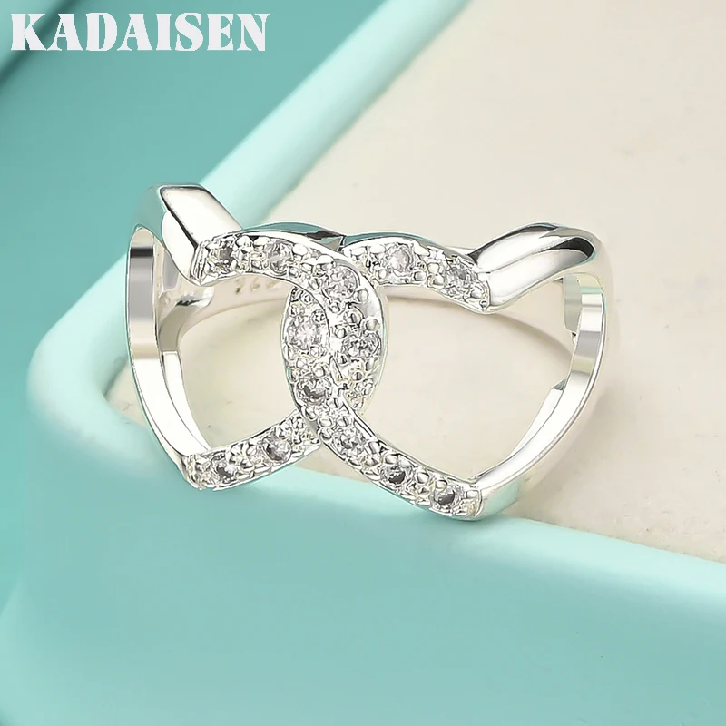 

925 Sterling Silver Double Heart Zircon 7-10# Ring For Women Fashion Wedding Engagement Party Charm Jewelry