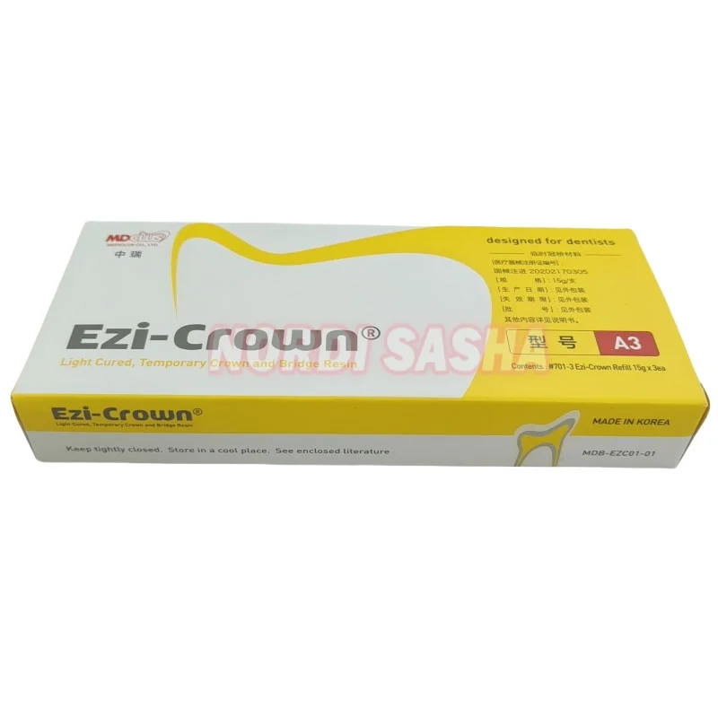 15gx3/Box Dental Korean Ezi-Crown Light Cured Temporary Crown and Bridge Resin Material Inlay Relining Shade A1 A2 A3 Impression