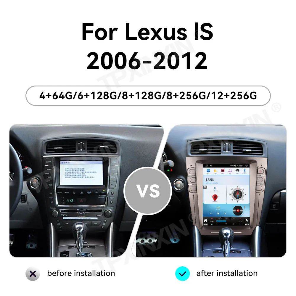 

12,1-дюймовая автомагнитола CarPlay с GPS-навигацией для Lexus IS 2006-2012, мультимедийный плеер Android 15, вертикальный HD-экран, головное устройство для авто