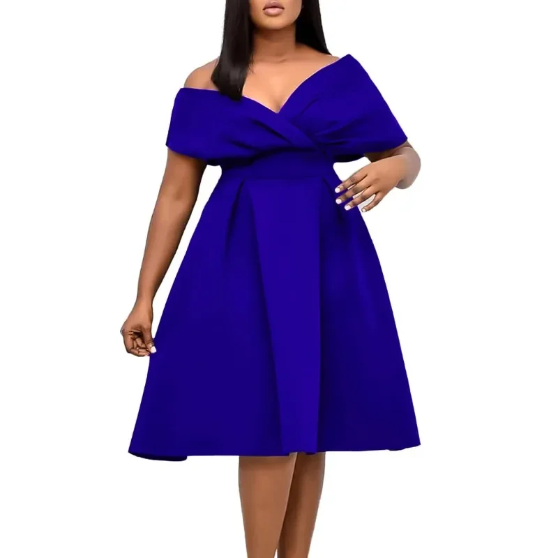 

2025 Summer Fashion African Short Sleeve V-neck Polyester Bandage Midi Dress Ankara Dresses Dashiki African Dresses for Women